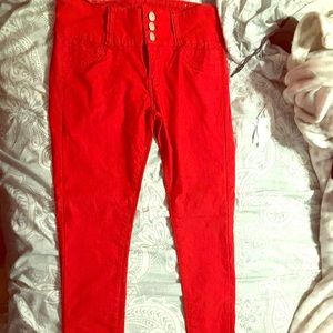 Bright red jeans